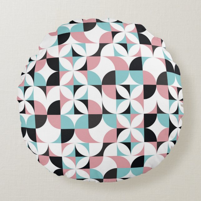 Geometriminimalistisk sömlös mönster rund kudde (Framsidan)