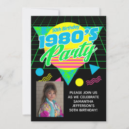 Geometrisk 1980s 80s 50-års födelsedagsfest inbjudningar