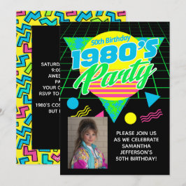 Geometrisk 1980s 80s 50-års födelsedagsfest inbjudningar