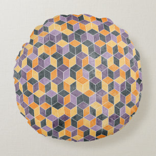 Geometrisk 3D-kub Sömlöst Mönster Rund Kudde