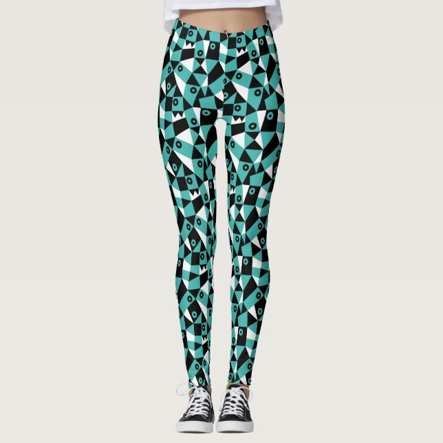 Geometrisk Abstrakt 030919 - Havets Grönt Leggings (Framsida)