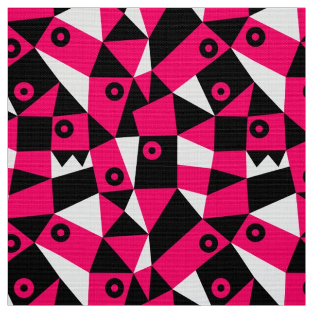Geometrisk Abstrakt 030919 - Neon Red Tyg (Provkarta)