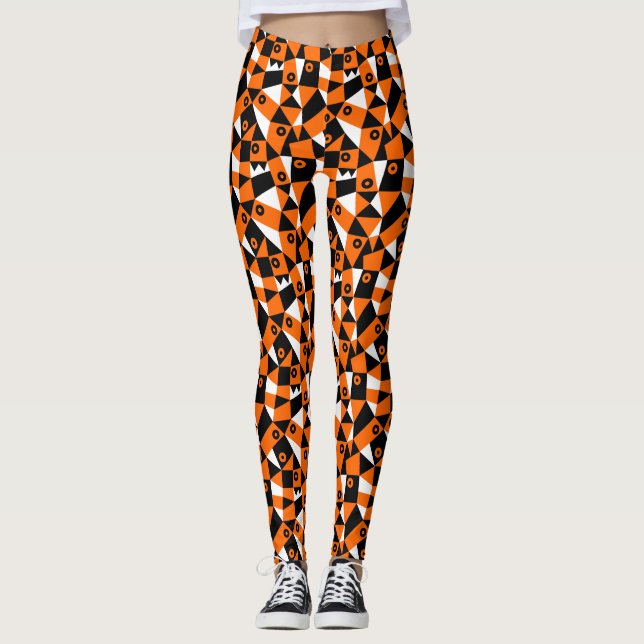 Geometrisk Abstrakt 030919 - Orange Leggings (Framsida)