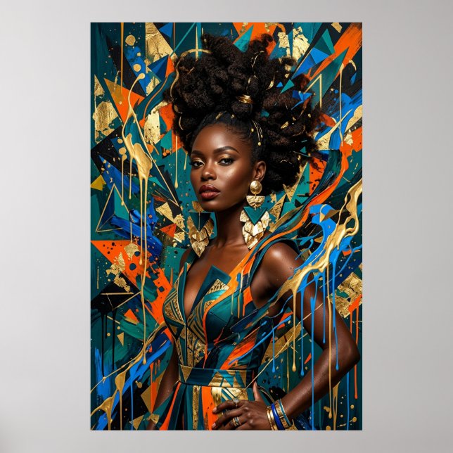 Geometrisk Abstrakt Afrofuturism Svart Mode Queer Poster (Framsidan)