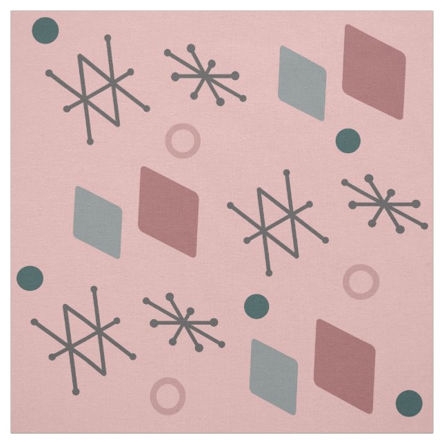 Geometrisk Abstrakt Art Rosa Grått 1950-talet Tyg (Provkarta)