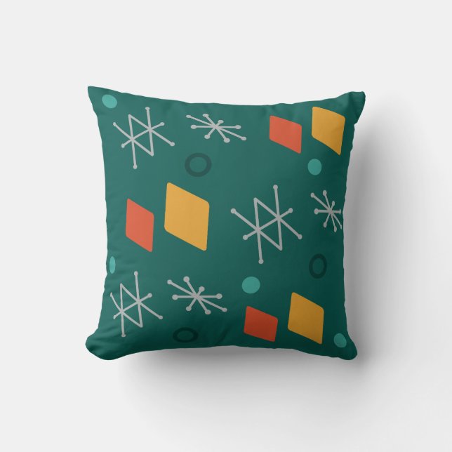 Geometrisk Abstrakt Art Teal 1950-talet Kudde (Framsida)