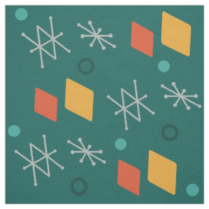 Geometrisk Abstrakt Art Teal 1950-talet Tyg
