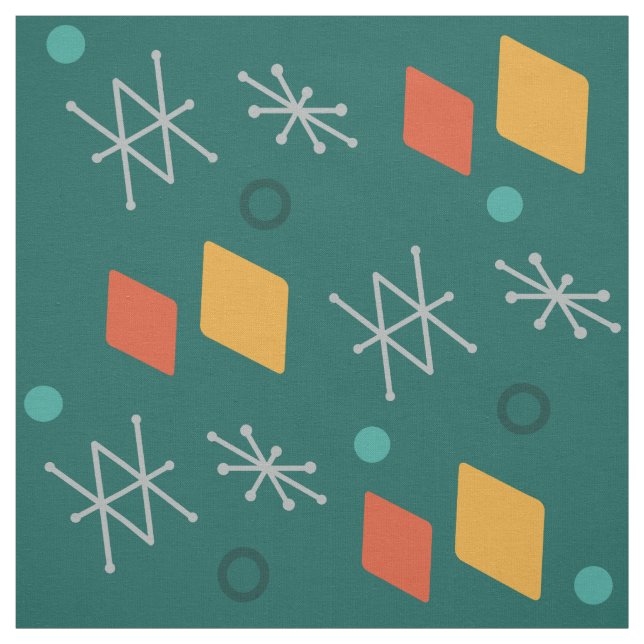 Geometrisk Abstrakt Art Teal 1950-talet Tyg (Provkarta)