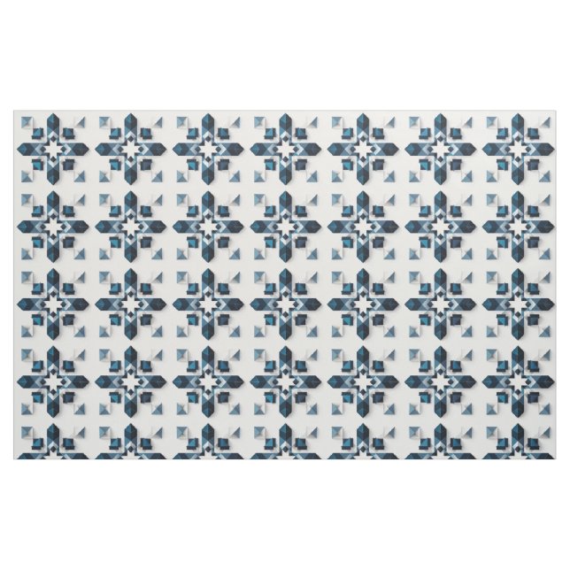 Geometrisk abstrakt design i blå och vit symmetri tyg (Fat Quarter)