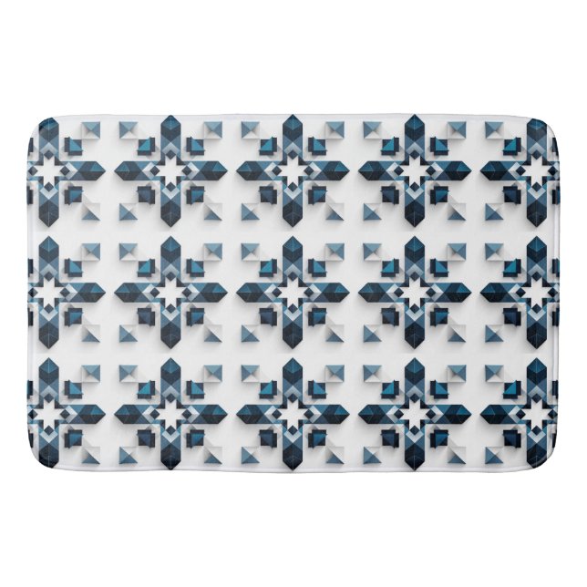 Geometrisk abstrakt design i blått och vitt badrumsmatta (Framsidan)
