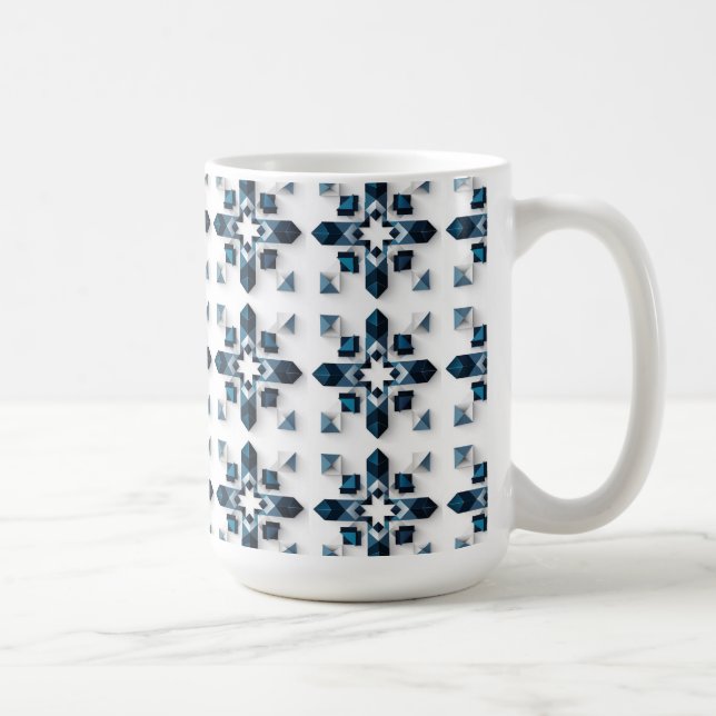 Geometrisk abstrakt design i blått och vitt kaffemugg (Höger)