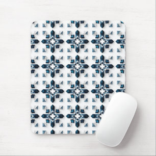 Geometrisk Abstrakt Design i Blått och Vitt Musmatta