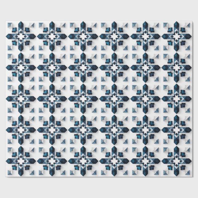 Geometrisk Abstrakt Design i Blått och Vitt Presentpapper (Platt)