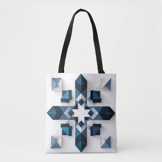 Geometrisk Abstrakt Design i Blått och Vitt Tygkasse (Framsida)