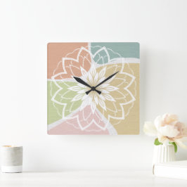 Geometrisk Abstrakt Flower Mandala Fyrkantig Klocka