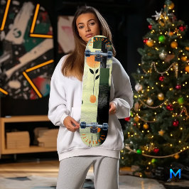 Geometrisk abstrakt för Blommigt i Orange och Grön Mini Skateboard Bräda 18,5 Cm