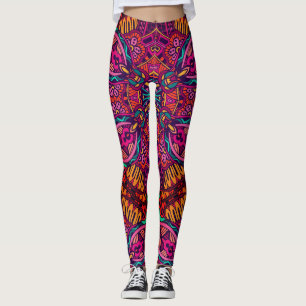 Geometrisk Abstrakt för Blommigt med ljus Roligt Leggings