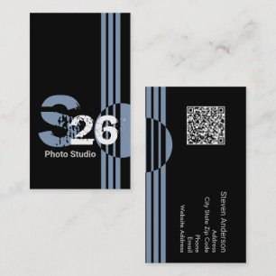 Geometrisk abstrakt för Dusty blue monogram QR-kod Visitkort