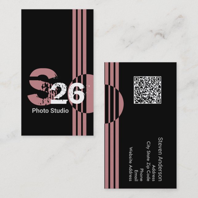 Geometrisk abstrakt för Dusty ro monogram QR-kod Visitkort (Fram/baksida)