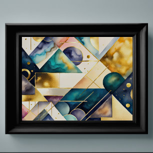 Geometrisk Abstrakt för vattenfärg Guld 4:3 Poster