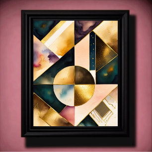 Geometrisk Abstrakt för vattenfärg Guld 4:5 Poster