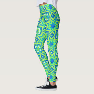 Geometrisk abstrakt - grönt och blått leggings