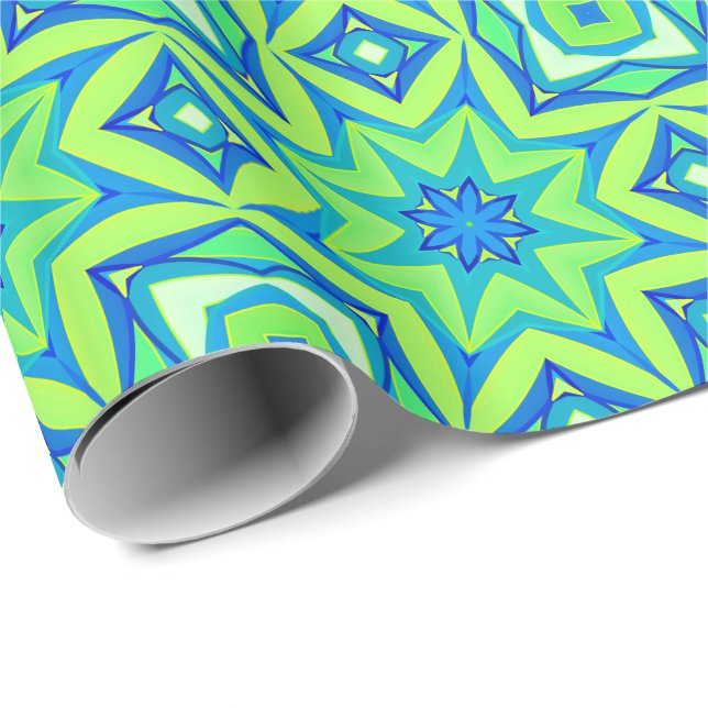 Geometrisk abstrakt - grönt och blått presentpapper (Rullad Hörn)