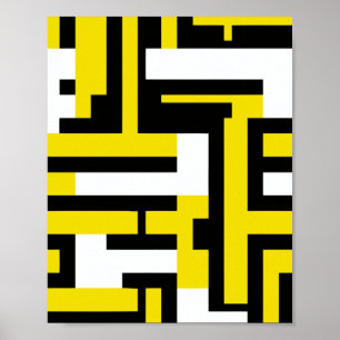 Geometrisk abstrakt i Gult, vit och svart Poster