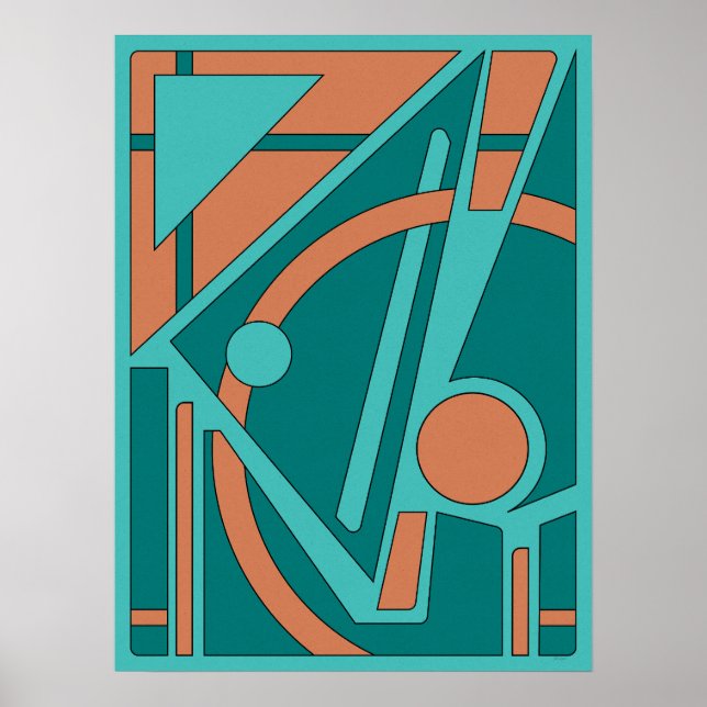 Geometrisk Abstrakt i Teal och Coral Poster (Framsidan)
