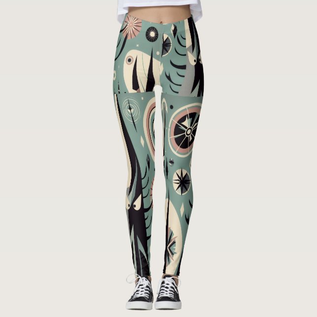 Geometrisk Abstrakt Kosmisk Träddesign Leggings (Framsida)