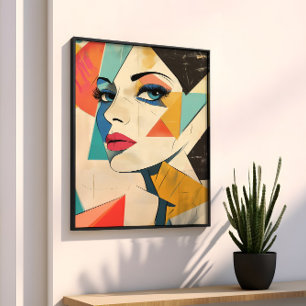 Geometrisk Abstrakt Kvinna med Aqua Ögon Poster