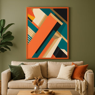Geometrisk Abstrakt med Orange och djupskalning Poster