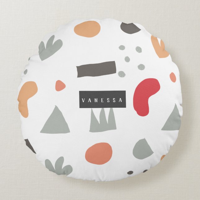 Geometrisk,abstrakt,minimal,modern,pastellcirkel P Rund Kudde (Framsidan)