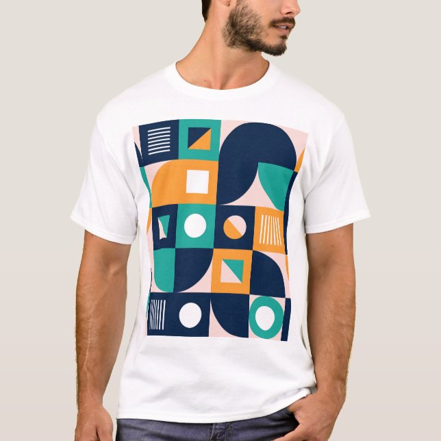 Geometrisk abstrakt mönster: färgstark, modern des t shirt (Framsida)