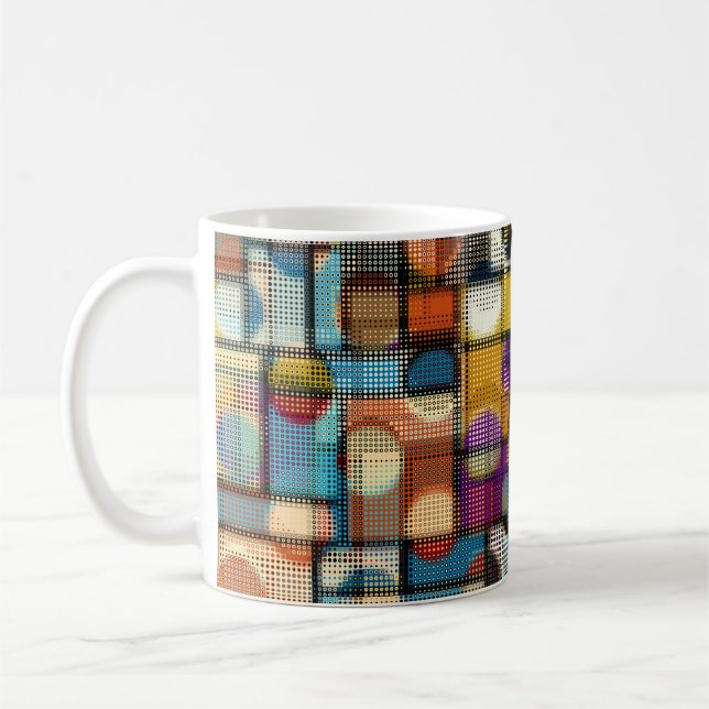 Geometrisk abstrakt mönster i lågpolpixelkonst kaffemugg (Vänster)