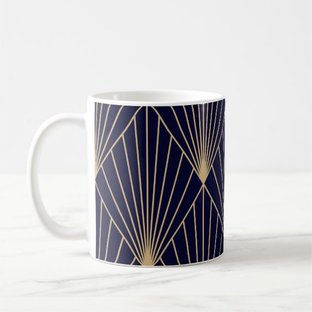 Geometrisk Abstrakt Mörk blått Guld Kaffemugg (Vänster)