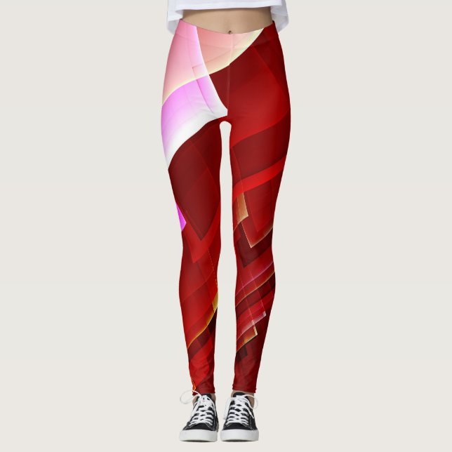 Geometrisk abstrakt röd mönster leggings (Framsida)