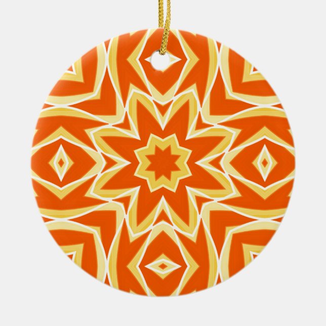 Geometrisk abstrakt Star - Orange och Guld Julgransprydnad Keramik (Framsidan)