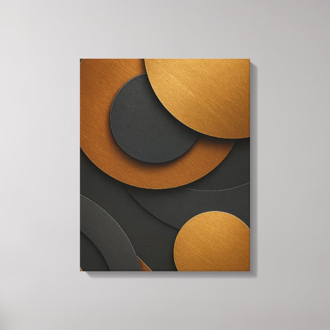 Geometrisk abstrakt utformning av lyxsvart och Gul Canvastryck (Framsida)