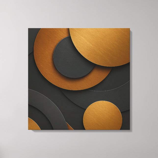 Geometrisk abstrakt utformning av lyxsvart och Gul Canvastryck (Framsida)