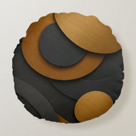 Geometrisk abstrakt utformning av lyxsvart och Gul Rund Kudde