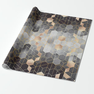 Geometrisk abstraktion av hexagoner på svart och v presentpapper