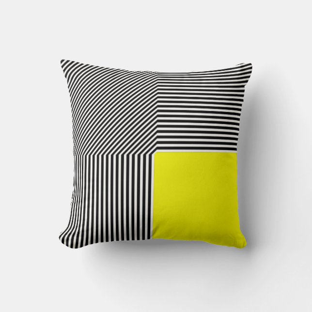 Geometrisk abstraktion, gult B/W rand2 Kudde (Framsida)