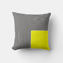 Geometrisk abstraktion, gult B/W rand2 Kudde