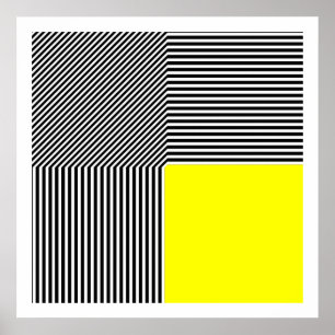 Geometrisk abstraktion, gult B/W rand2 Poster