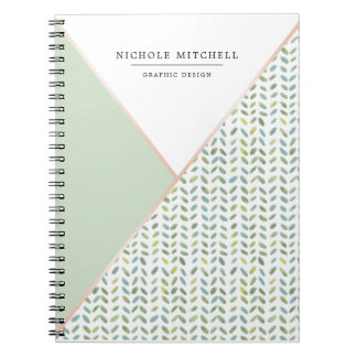 Geometrisk akvarell blad mönster anteckningsbok