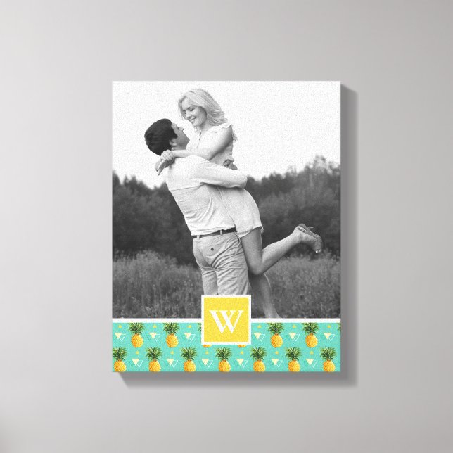 Geometrisk ananas Mönster | Foto med monogram Canvastryck (Framsida)