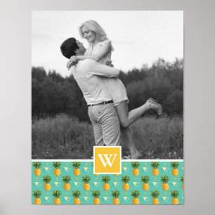 Geometrisk ananas Mönster   Foto med monogram Poster