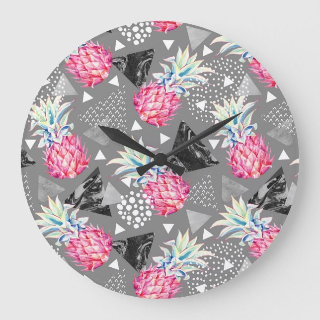 Geometrisk ananas texturerat mönster stor klocka (Framsida)