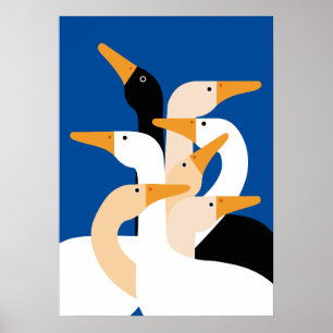Geometrisk Ankflock Konsttryck Djärvt Blått Väggde Poster